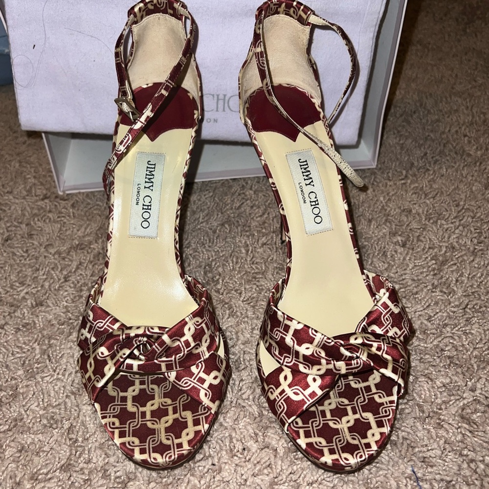 **RARE VINTAGE**Jimmy Choo Patterned Silk Heels